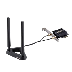 ASUS PCE-AX58BT - Dual Band PCI-E WiFi 6 (802.11ax) Adapter with 2 external antennas. Supporting 160MHz for total data rate up to 3000Mbps, Bluetooth 5.0, WPA3 network security, OFDMA and MU-MIMO