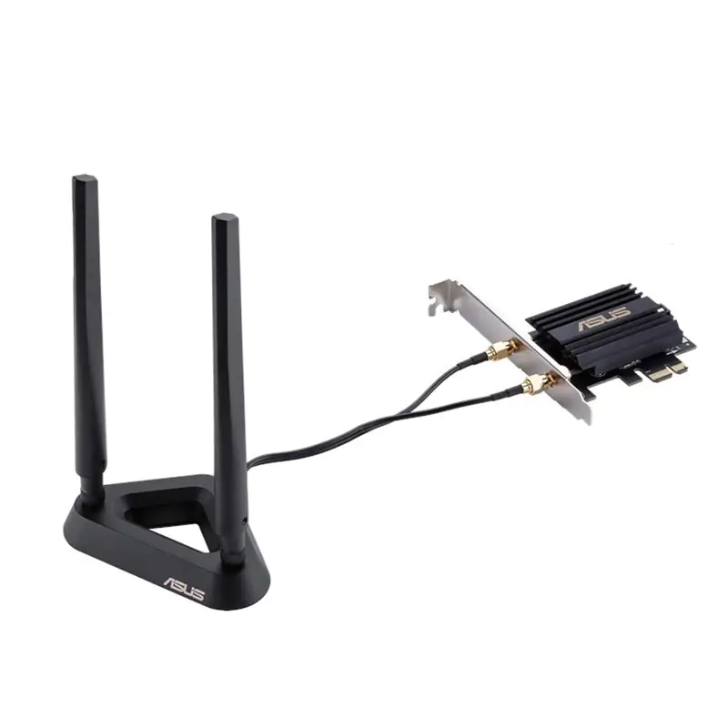 ASUS PCE-AX58BT - Dual Band PCI-E WiFi 6 (802.11ax) Adapter with 2 external antennas. Supporting 160MHz for total data rate up to 3000Mbps, Bluetooth 5.0, WPA3 network security, OFDMA and MU-MIMO