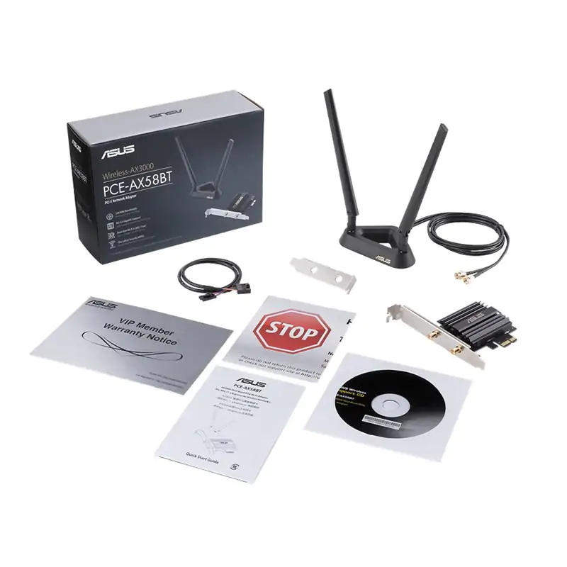 ASUS PCE-AX58BT - Dual Band PCI-E WiFi 6 (802.11ax) Adapter with 2 external antennas. Supporting 160MHz for total data rate up to 3000Mbps, Bluetooth 5.0, WPA3 network security, OFDMA and MU-MIMO