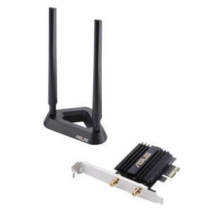 ASUS PCE-AX58BT - Dual Band PCI-E WiFi 6 (802.11ax) Adapter with 2 external antennas. Supporting 160MHz for total data rate up to 3000Mbps, Bluetooth 5.0, WPA3 network security, OFDMA and MU-MIMO